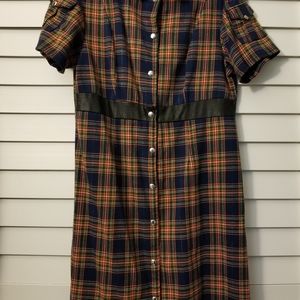 Serious plaid with pleather trim dress